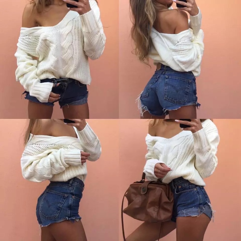 💕Happy Friday Sexy White V Neck Cozy Sweater - Picture 8 of 8